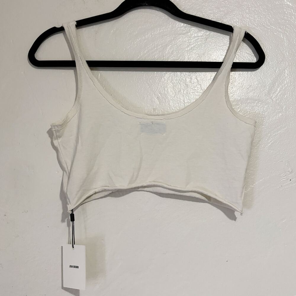Joah Brown The Sporty Crop Tank Top Cream Raw Edge Cotton Made in USA S/M NWT - Picture 3 of 8
